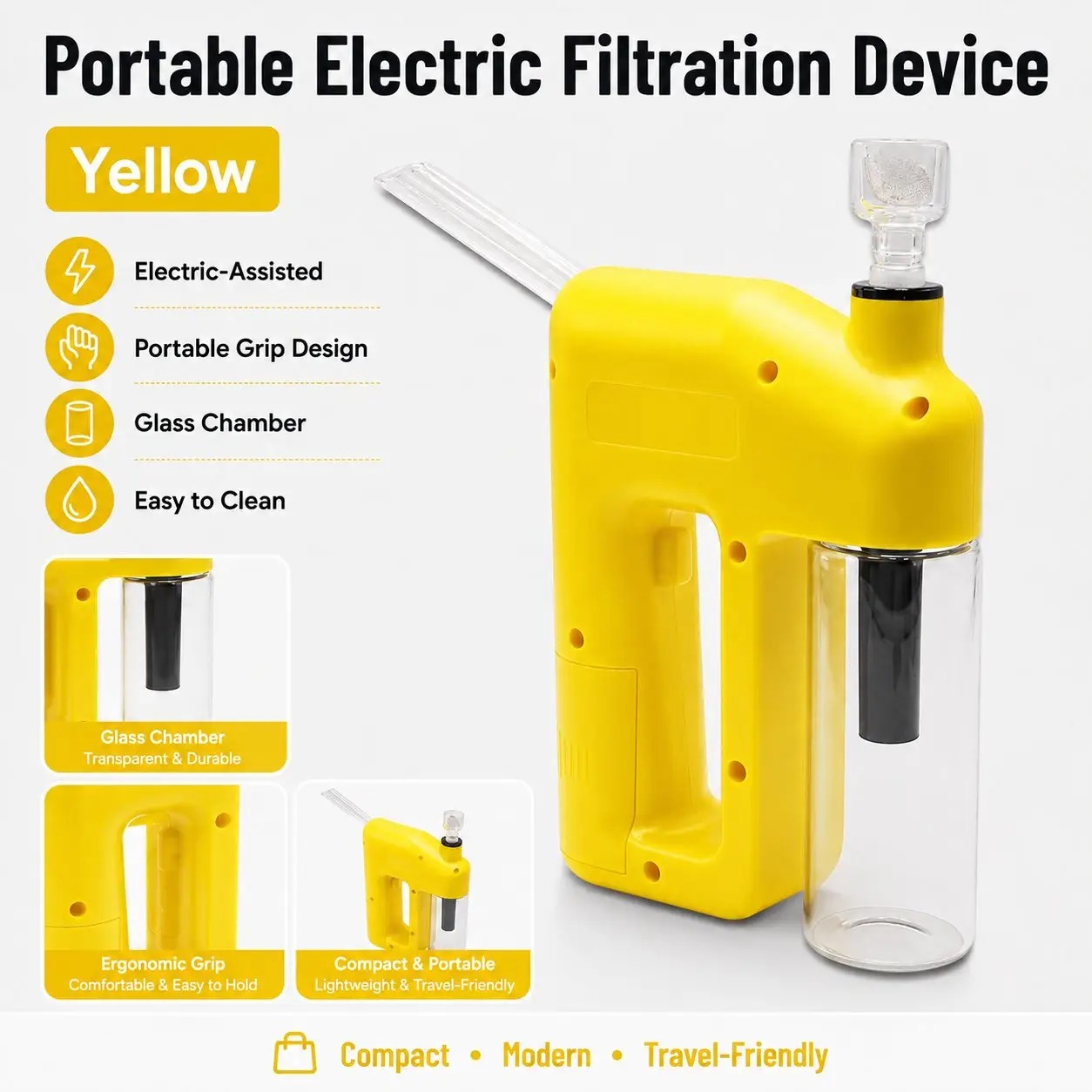 LAST DAY 50% OFF - PORTABLE HANDHELD ELECTRIC FILTRATION DEVICE COMPACT GLASS CHAMBER DESIGN WITH ELECTRIC - Yellow - image 9