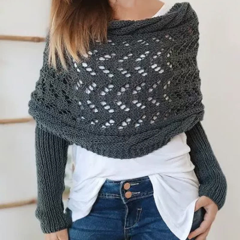 Elegant Knitting Overlapping Back Structure Long-sleeved Shawl - Dark Grey - 44*23cm - image 7