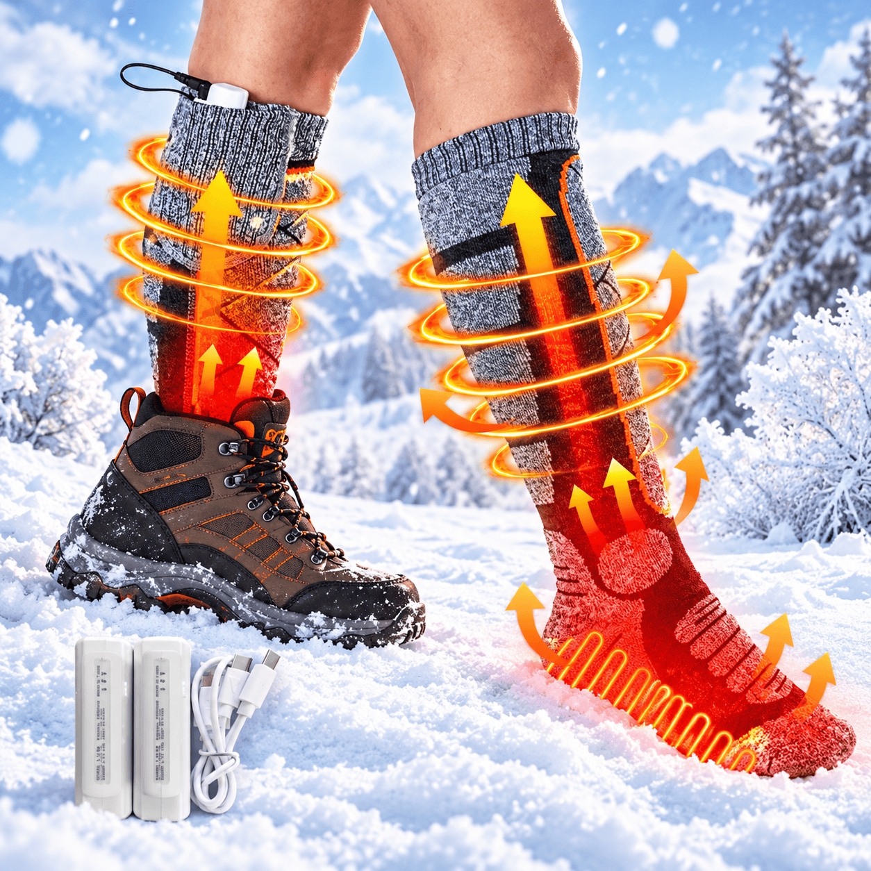 Unisex Heated Socks, Battery-Powered Electric Heating Socks, Winter Warmth Socks for Outdoor Activities, Fishing, Hunting - Orange Gray – 3.7V / 2200mAh - image 9