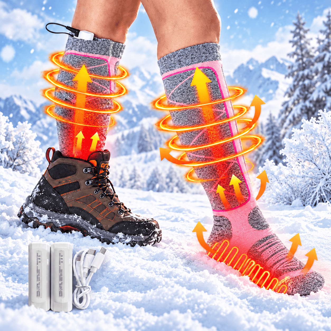 Unisex Heated Socks, Battery-Powered Electric Heating Socks, Winter Warmth Socks for Outdoor Activities, Fishing, Hunting - Pink – 3.7V / 2200mAh - image 10