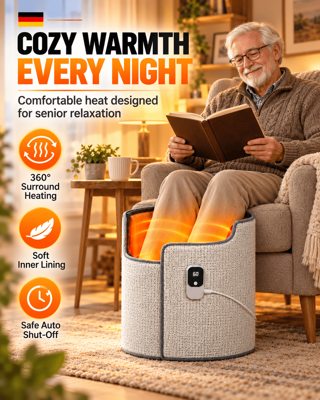 Electric Foot Warmer for Seniors – 360° Surround Heating, Adjustable Temperature, Cozy Leg & Foot Heating - image 9