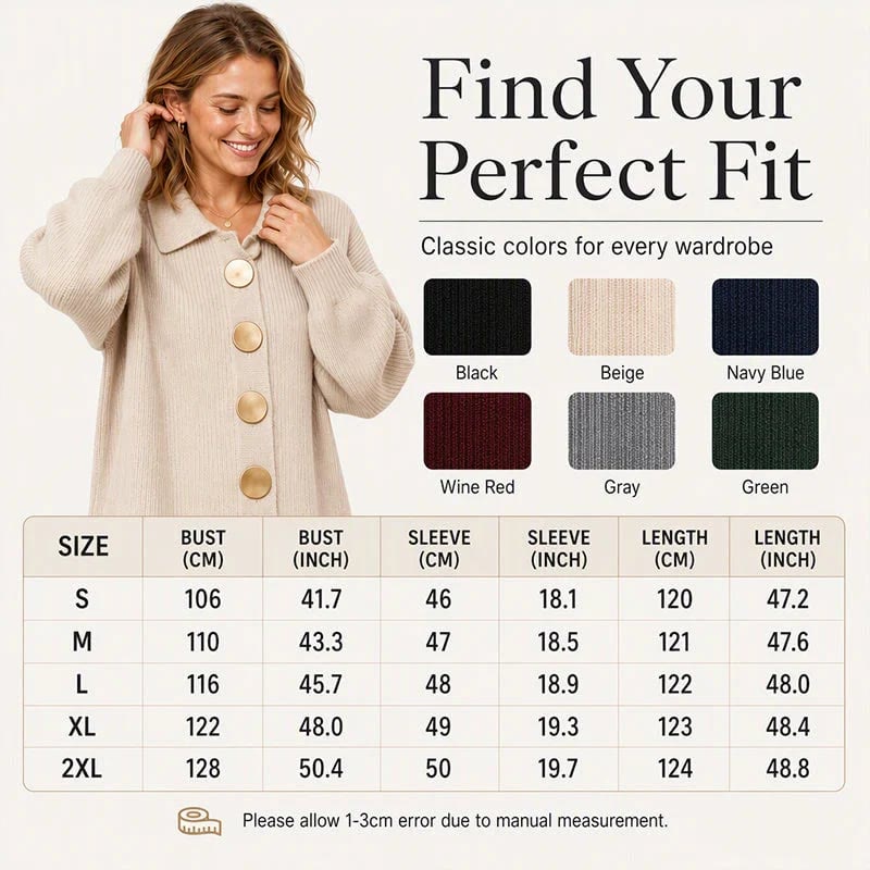 Women's Ribbed Knit Midi Cardigan Dress | Lapel Collar Lantern Sleeve, Statement Button Front - image 8
