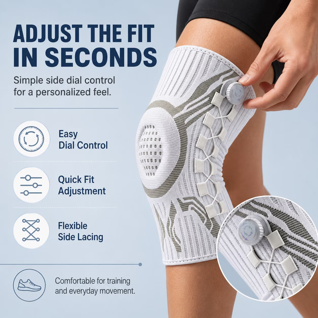 Knee Sleeve with Dial Fit System & Dual Side Stabilizers, Adjustable Compression Knee Support for Men & Women - image 10