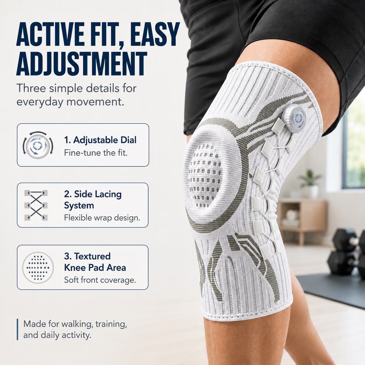 Knee Sleeve with Dial Fit System & Dual Side Stabilizers, Adjustable Compression Knee Support for Men & Women - image 9