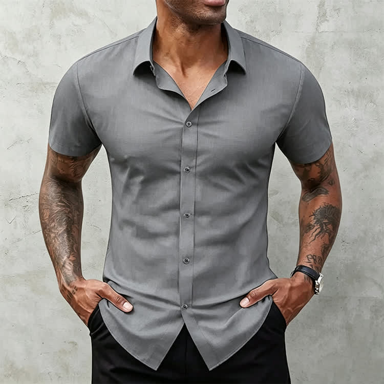 Gentle Office Man High Elasticity Non-iron Short-sleeve Thin Shirt - image 4