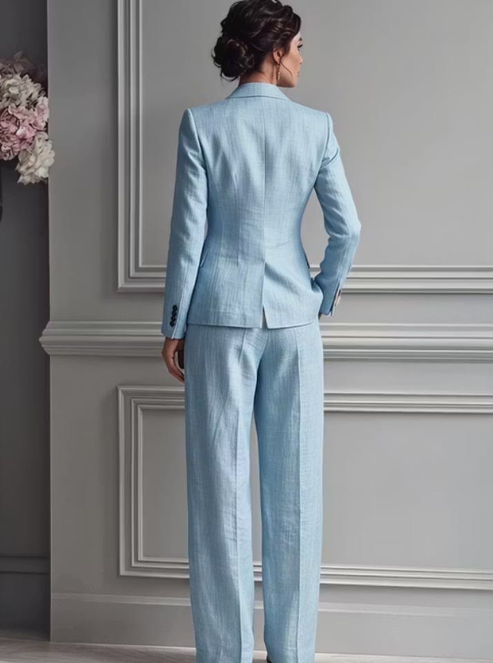 Notched Lapel Long Sleeve Blazer & Wide Leg Pants Two Piece Suit - image 5