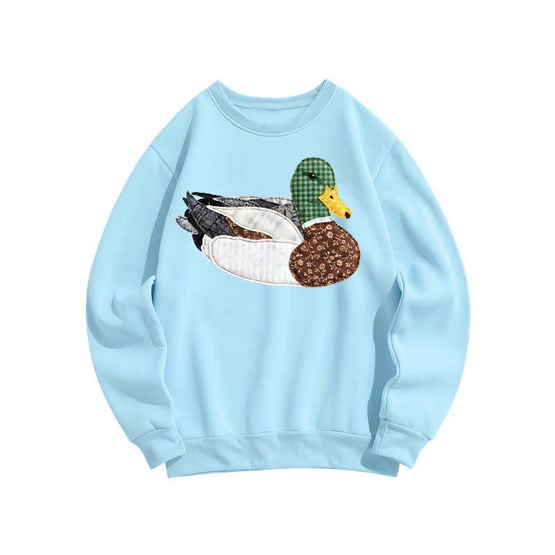 Vintage Floral Patchwork Duck Print Sweatshirt - Light Blue - US16-18(2XL) - image 5