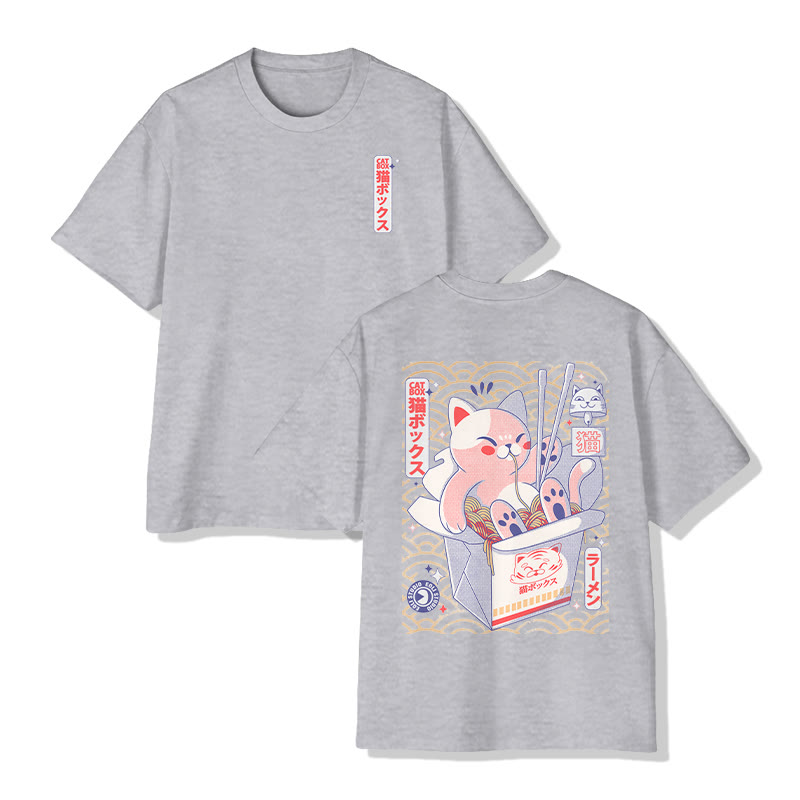 Unisex Cat Box Print  Short Sleeve Crew Neck T-Shirt - Grey - 2XL - image 4