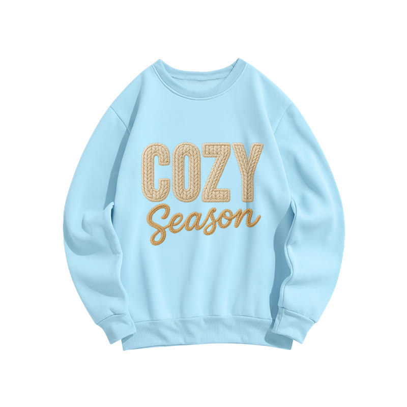 Cozy Season Letter Print Long Sleeve Crew Neck Sweatshirt - Blue - US16-18(2XL) - image 5