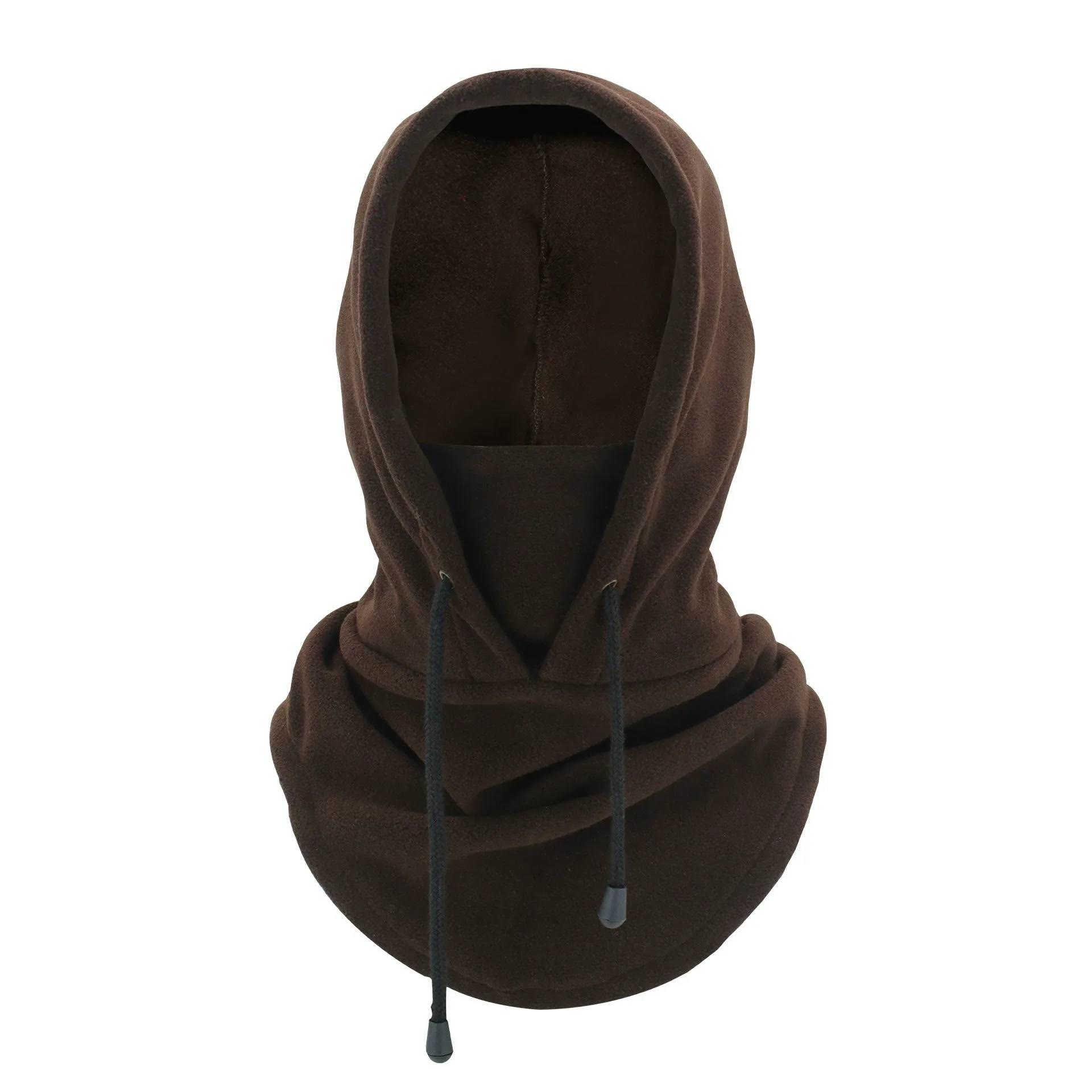 Derong Thermal Drawstring Windproof Balaclava Hood - Coffee - one size - image 4