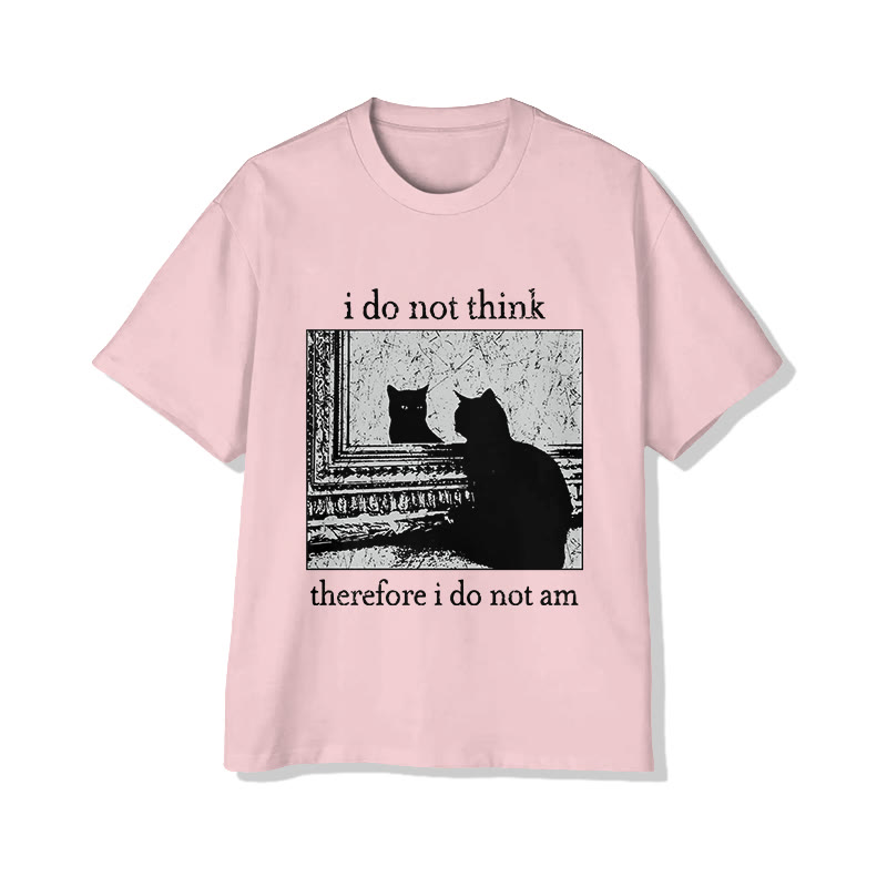 I Do Not Think Therefore I Do Not Am Cat Print Short Sleeved Crew Neck T-Shirt - Pink - 2XL - image 5