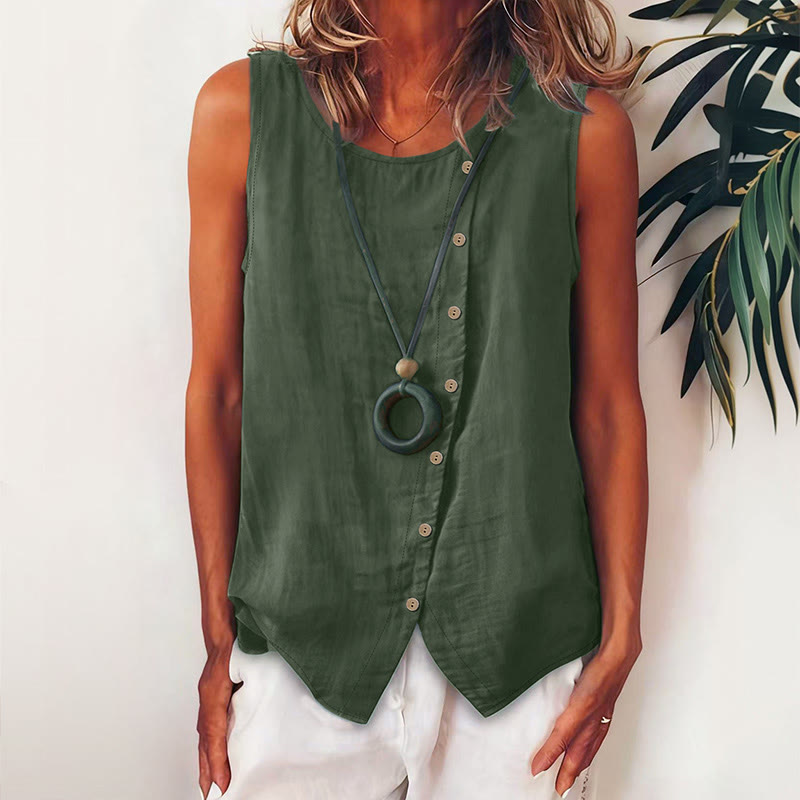 Women's Casual Round Neck Button-up Tank - Army Green - 2XL - image 5