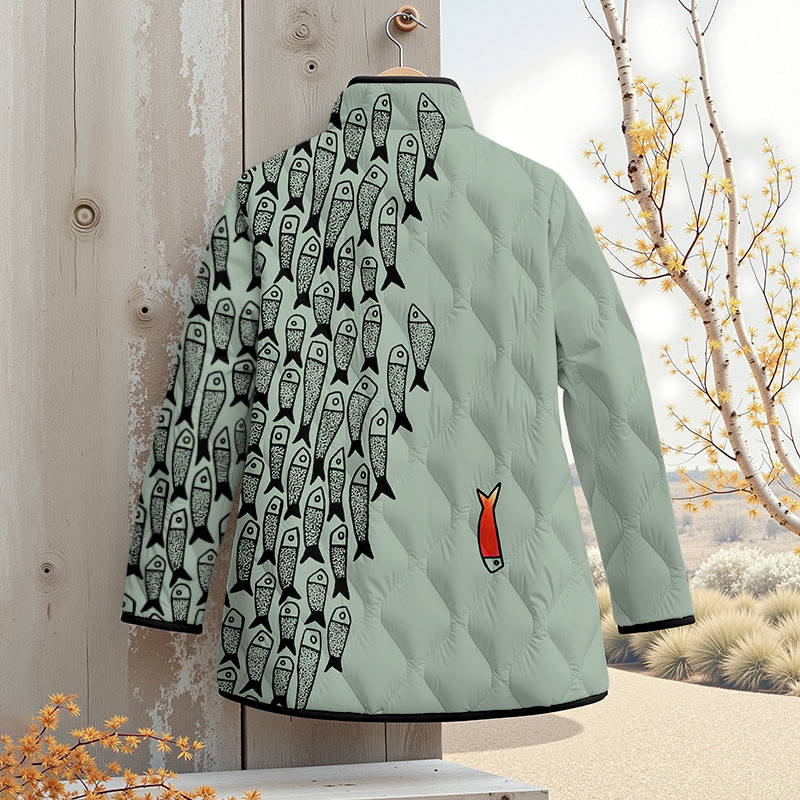 Cute Simple Lines Abstract Geometric Fish Art Print Outerwear Jackets - image 3