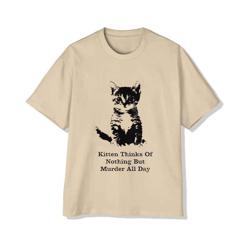 Unisex Cute Kitten "Murder All Day" Pattern Short Sleeved Crew Neck T-Shirt - Apricot - 2XL - image 4
