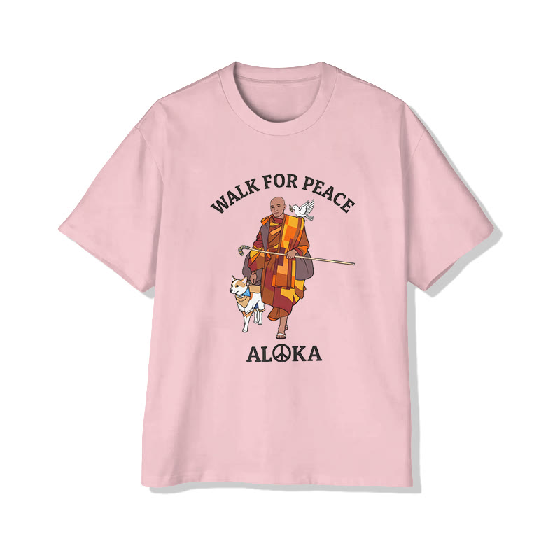Unisex Walk For Peace Pattern Cotton Print T-shirt - Pink - US20-22(3XL) - image 6