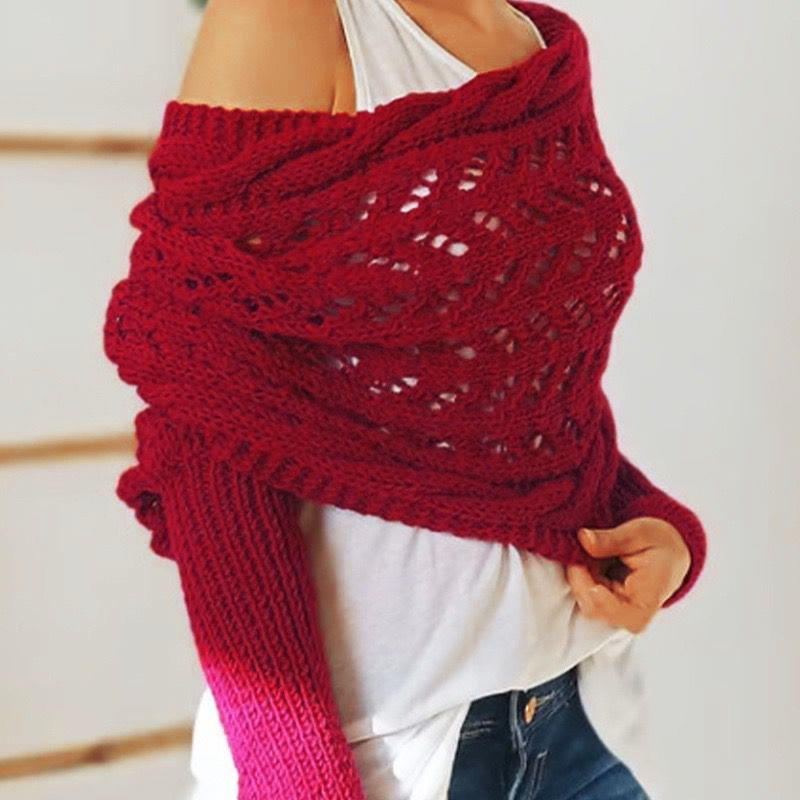 Elegant Knitting Overlapping Back Structure Long-sleeved Shawl - Wine - 44*23cm - image 5