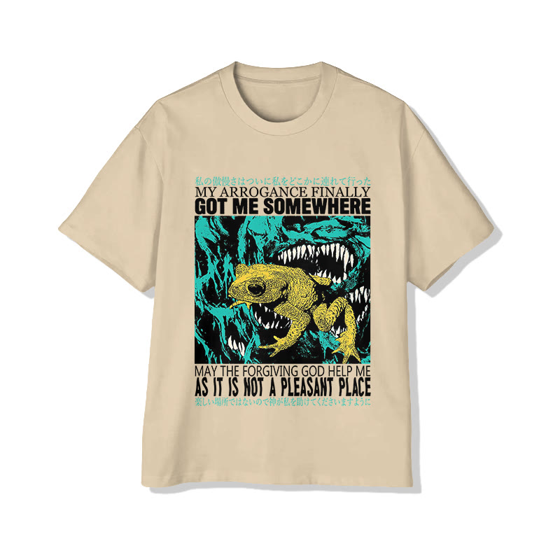 Unisex Retro Japanese-Style Frog Print Short Sleeved Crew Neck T-Shirt - Apricot - 2XL - image 3