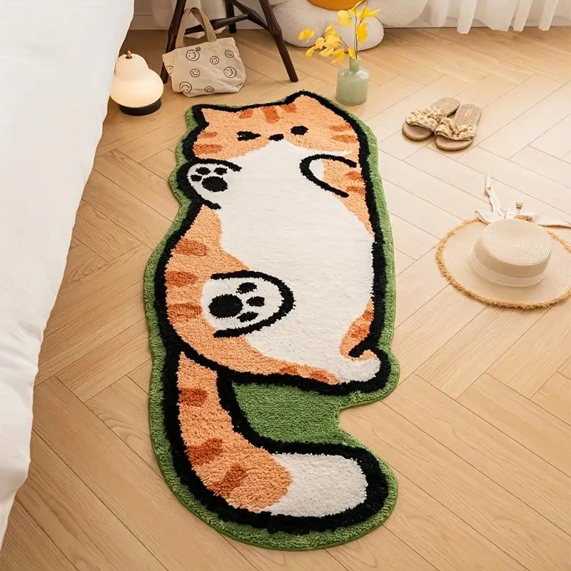 Cute Cat-shaped Soft Faux Cashmere Area Rug Floor Mat - Orange Tabby Cat1 - 40*60cm - image 7