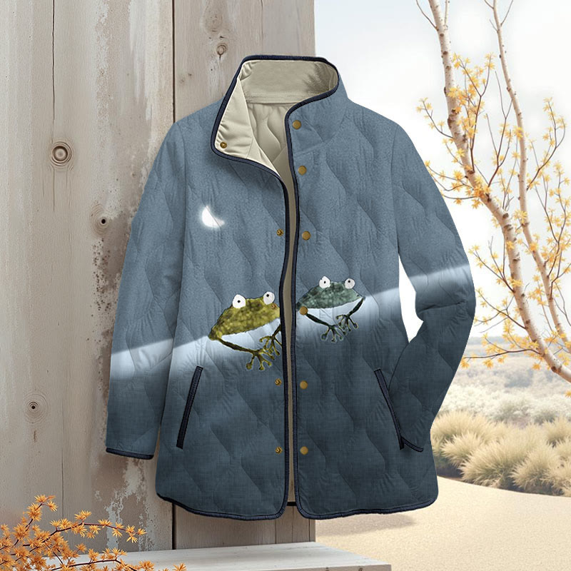 Simple Frog Color Block Outerwear Jackets - Light Blue - 4XL - image 3