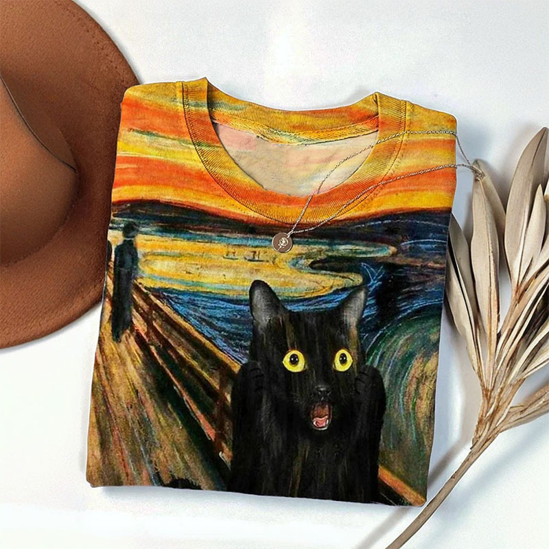 Funny Screaming Black Cat Art Comfy T-shirt