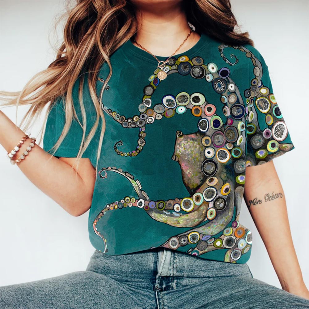 Colorful Octopus Oil Painting Print T-shirt