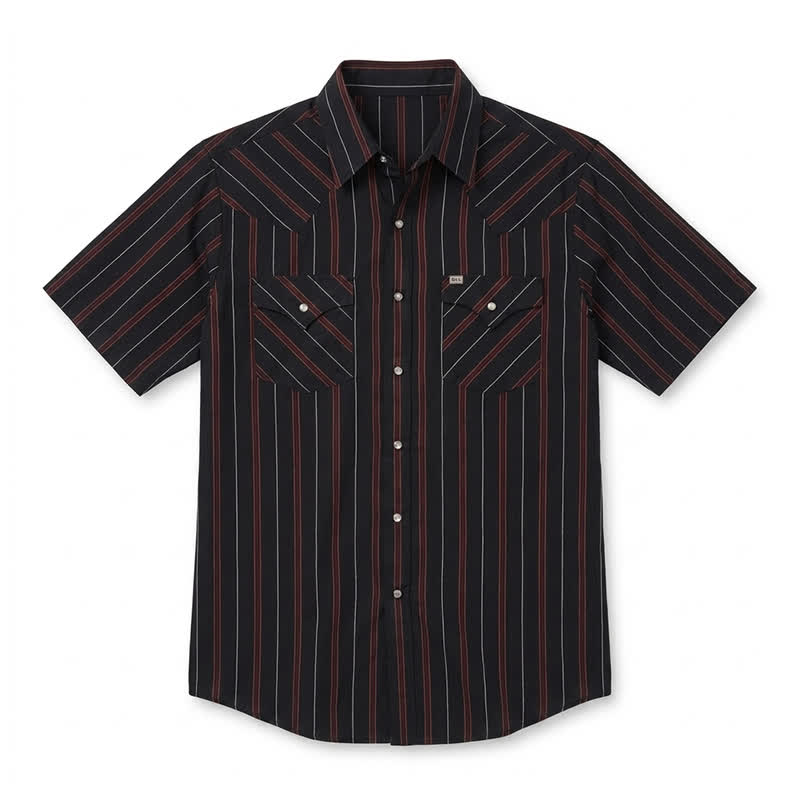 Men's Collar Neck Traditional Striped Short Sleeve Shirt  - Black - 6XL - image 3