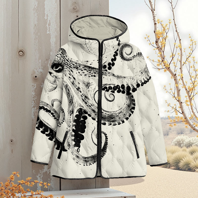 Three-dimensional Creative Octopus Art Print Zipper Jackets - Apricot - 4XL - image 8
