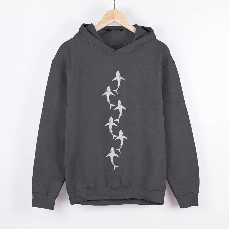 Unisex Ocean Small Schools Fish Print Long Sleeved Hoodie - Dark Grey - US44-46(8XL) - image 6