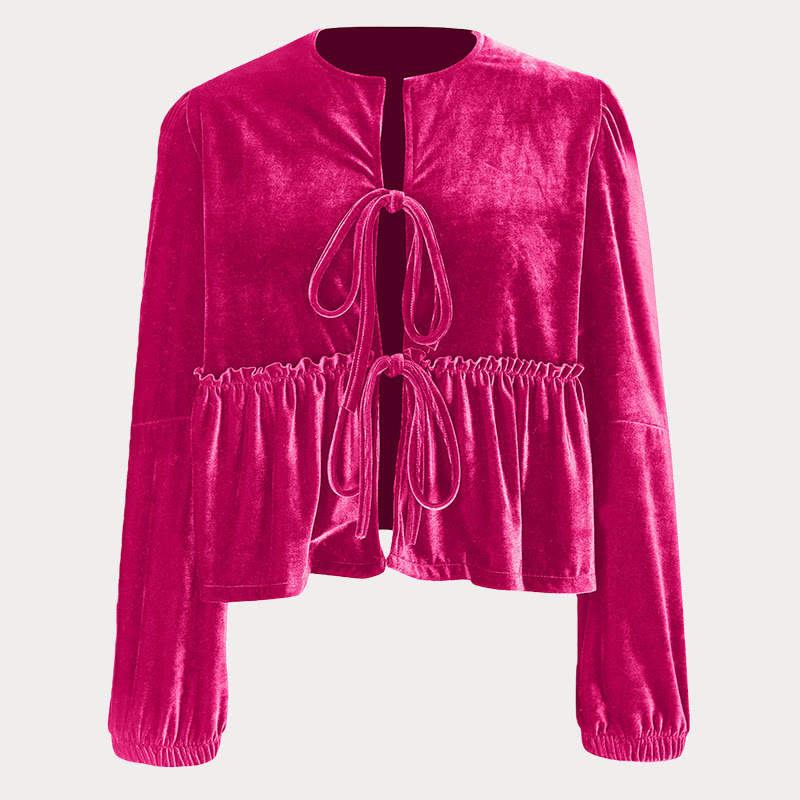 Women's V-neck Ruffled Solid Color Velvet Blouse - image 9