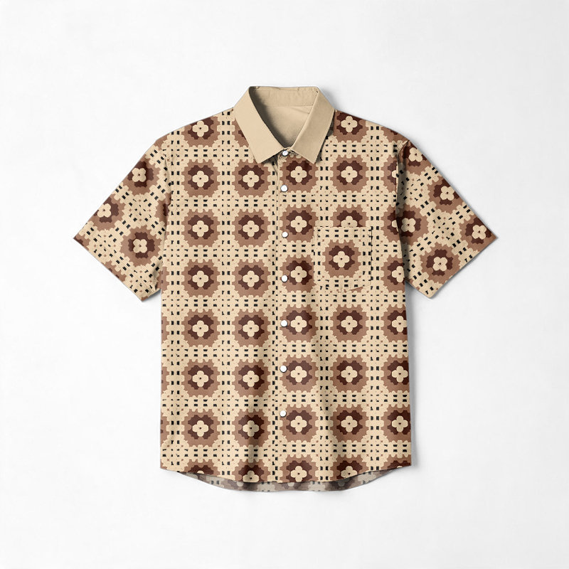 Vacation Contrast Collar Geometric Print Cotton Shirt - Yellow - 6XL - image 7