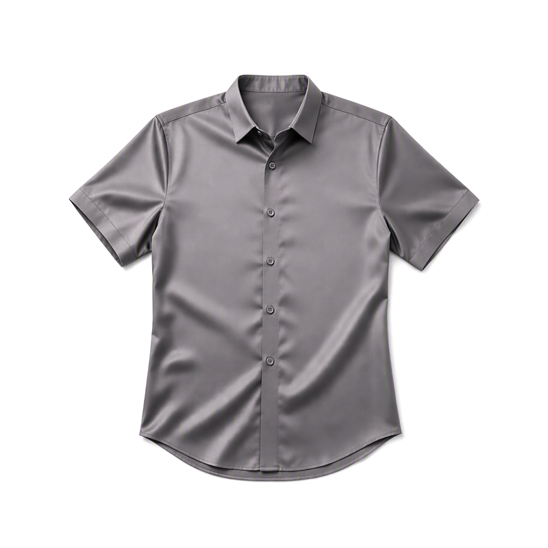 Men's Solid Color Stretch Short Sleeve Button Up Business Casual Shirt - Grey - 5XL - image 6