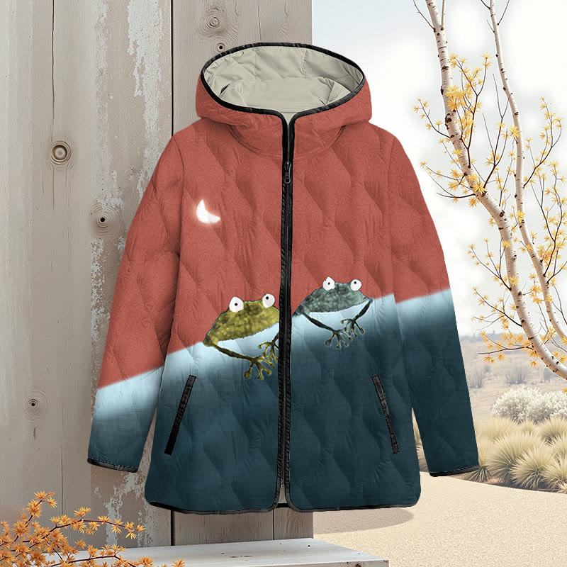 Simple Frog Color Block Art Print Zipper Jackets - Red - 4XL - image 5
