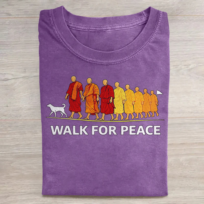 unisex Walk for Peace Monk Pattern Art Print Acid Washed T-shirt - Purple - US20-22(3XL) - image 7