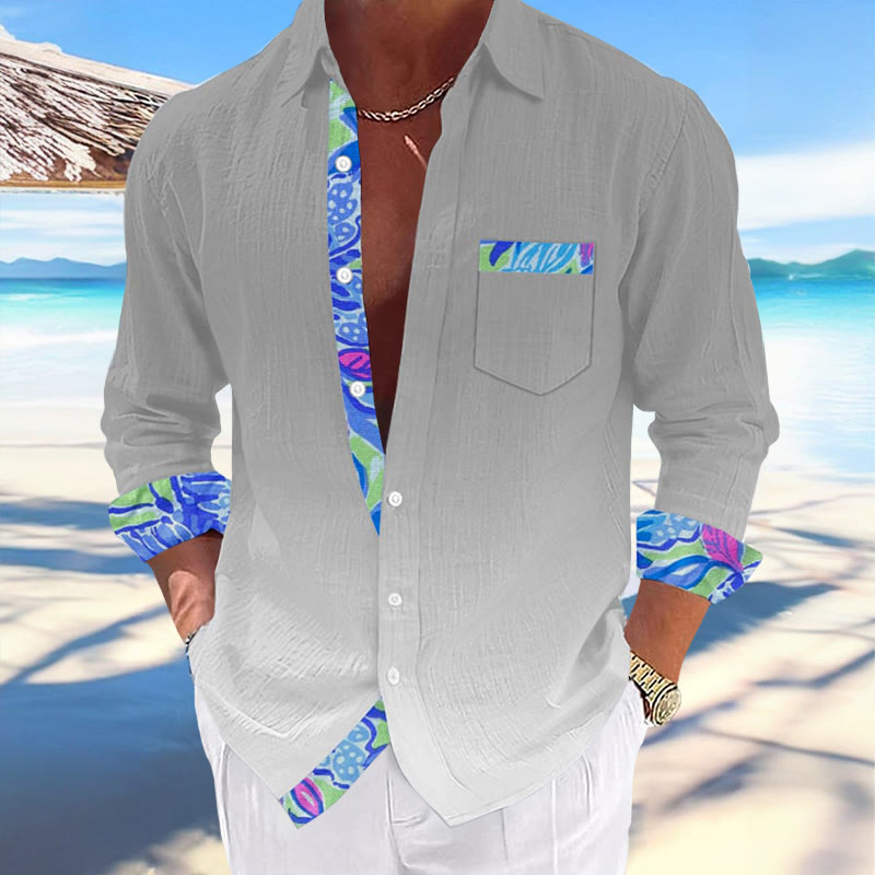 Men's Hawaiian Ombre Print Fashionable Resort Casual Shirt  - Grey - 5XL - image 3