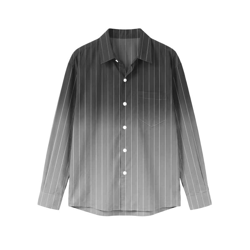 Men's Resort Vacation Ombre Stripe Print Pocket Long Sleeve Shirt - Black - 5XL - image 10