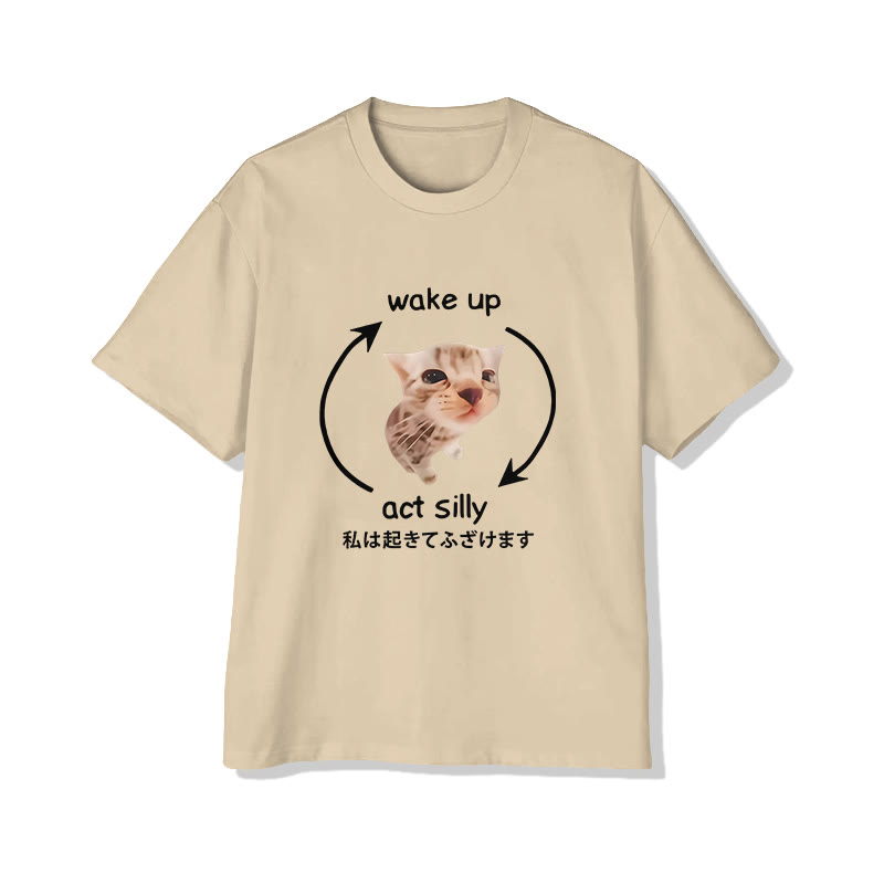 Unisex Funny Cat Print Short Sleeve Crew Neck T-shirt - Apricot - 2XL - image 4