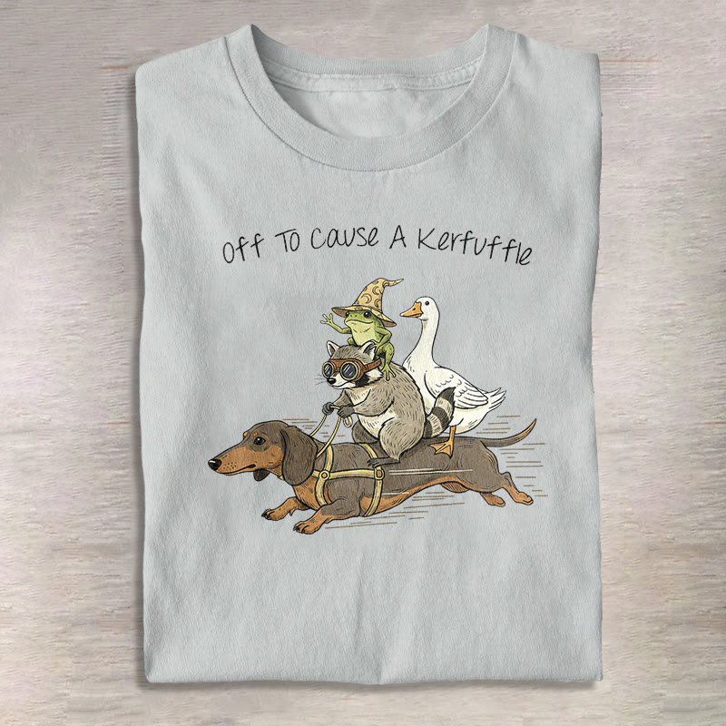 Funny Raccoon Goose Frog And Wiener Dog Print Pattern Cotton Print T-shirt - Grey - US16-18(2XL) - image 7