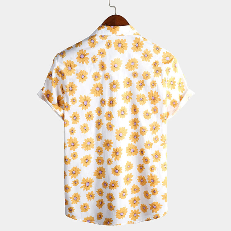 Vacation Daisy Pattern Texture Print Short Sleeve Hawaiian Shirt - image 4