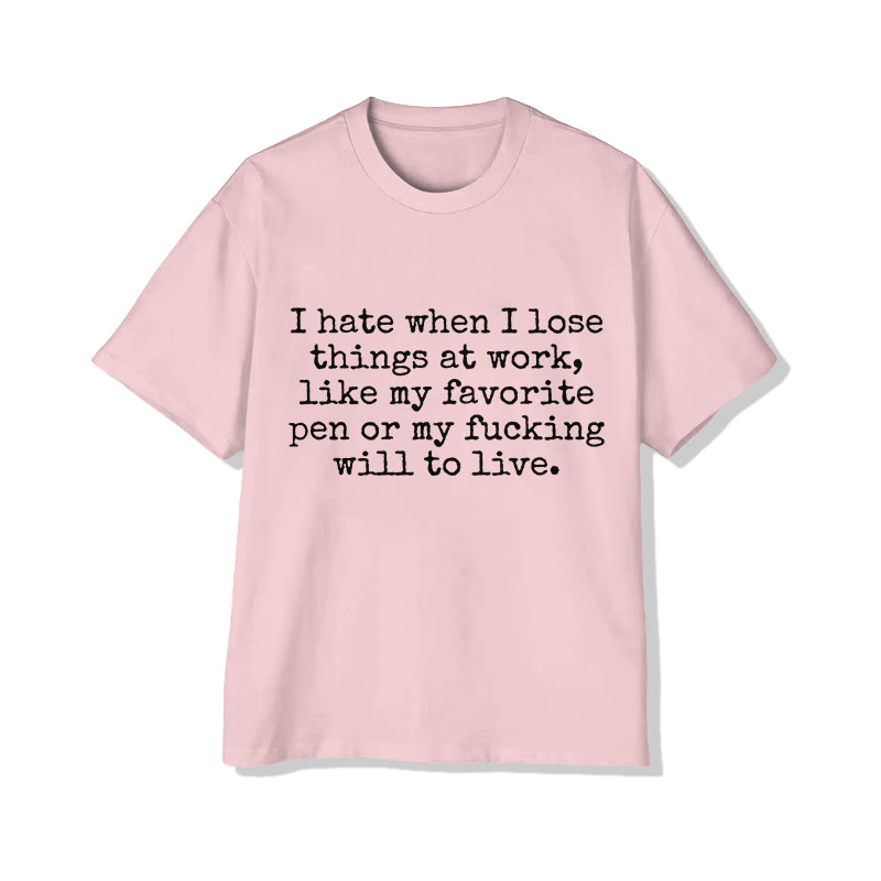 Unisex  Losing One's Mind Because Of Work Print Short Sleeved Crew Neck T-Shirt - Pink - 2XL - image 4