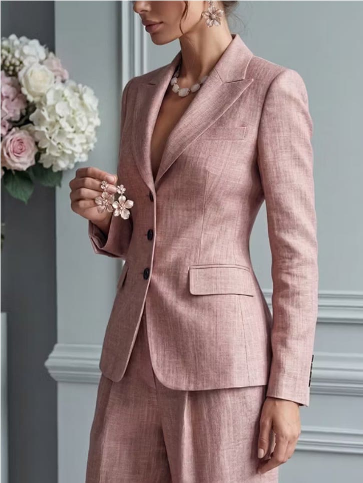 Notched Lapel Long Sleeve Blazer & Wide Leg Pants Two Piece Suit - image 11