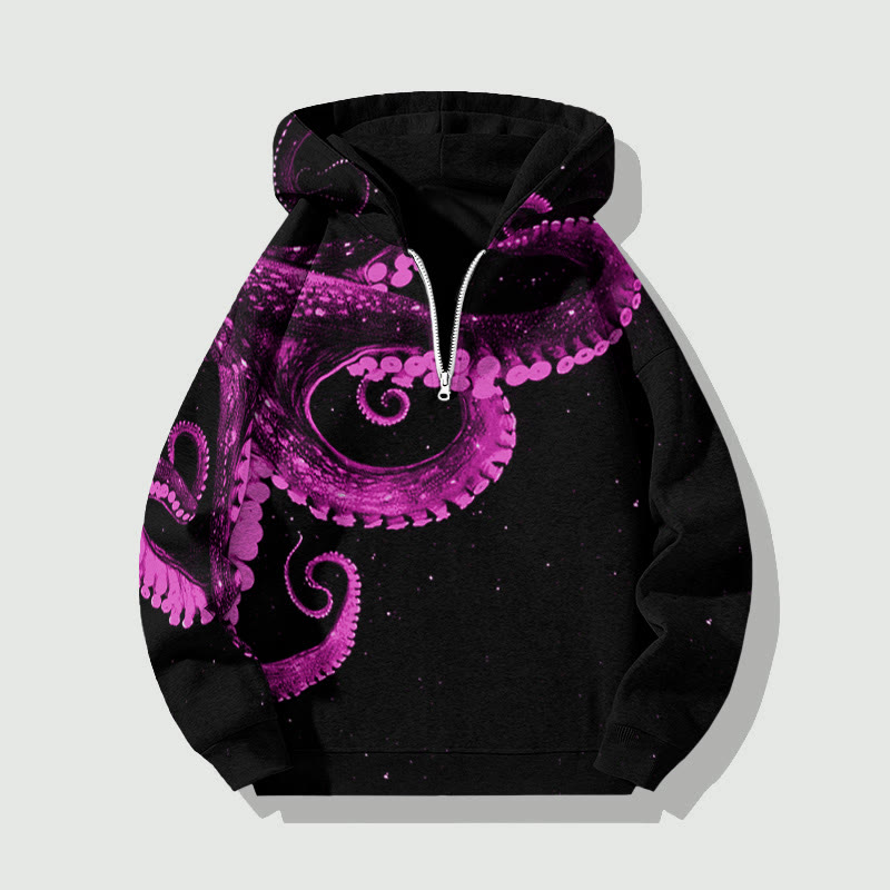 Unisex Three-dimensional Creative Octopus Half Zip Hoodie - Pink - US32-34(5XL) - image 3