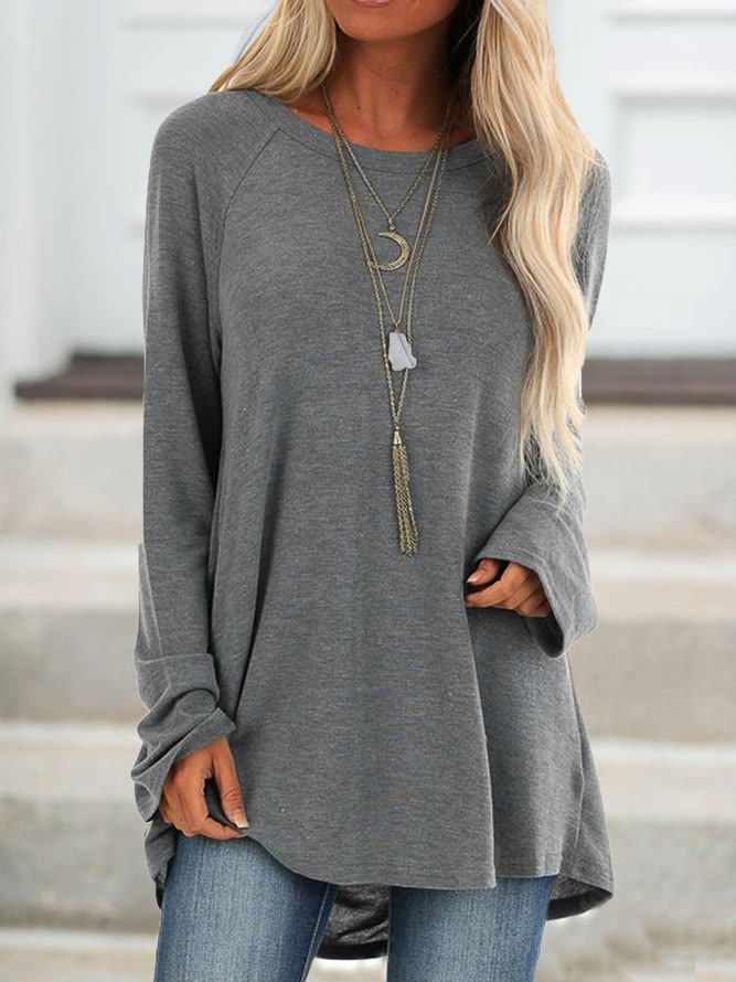 Women's Plus Size Solid Color Round Neck Long Sleeve Casual Tunic Top  - Grey - 5XL - image 1