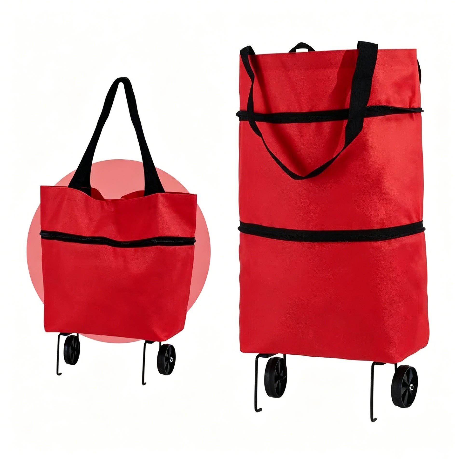600D Oxford Fabric Rolling Cart - Expandable, Waterproof & Quiet, Holds Up to 10kg - Red - image 11