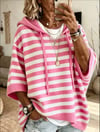 Women's Hooded Drawstring Knit Pullover - Pink Stripe - 5XL - image 12
