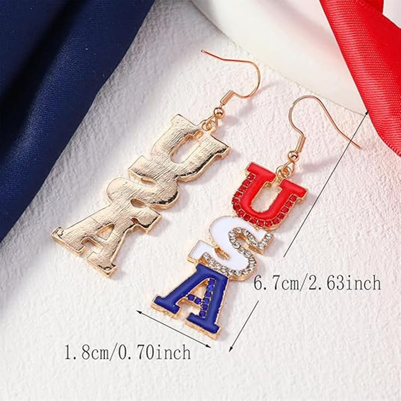 Independence Day USA Heart Stars Wing Alloy Earrings - image 6