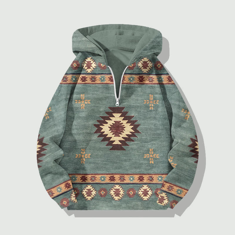 Unisex Retro Ethnic Totems Patterns Art Print Half Zip Hoodie - Green - US32-34(5XL) - image 3
