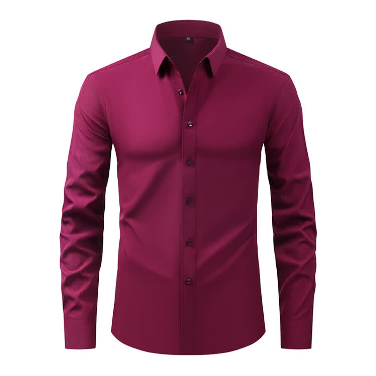 Gentle Office Man High Elasticity Non-iron Thin Shirt - Wine - 3XL - image 28