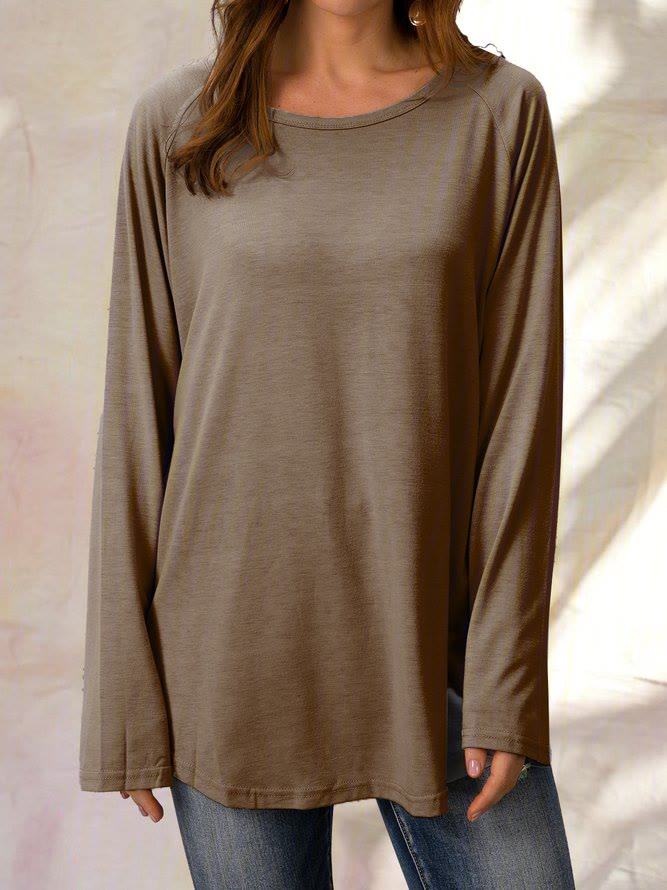 Women's Plus Size Solid Color Round Neck Long Sleeve Casual Tunic Top  - image 16