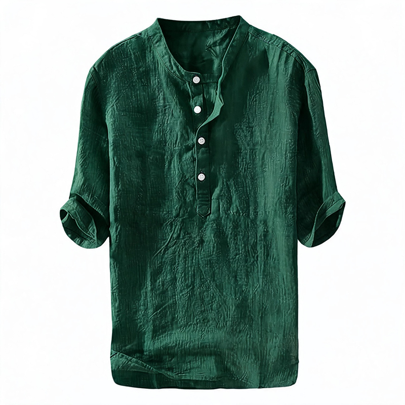 Men's Short Sleeve Button Up Summer Henley Shirt - Dark Green - 6XL - image 6