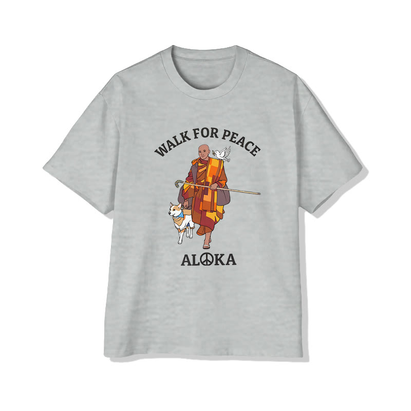 Unisex Walk For Peace Pattern Cotton Print T-shirt - Grey - US20-22(3XL) - image 3